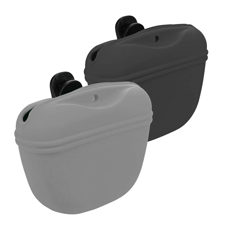 Dog Treat Pouch 2 pack, Dog Treat Training Pouch, Silicone Pet Treat Bag BPA Free/Clip/Magnetic Dog Walk (grey & black) grey & black - PawsPlanet Australia