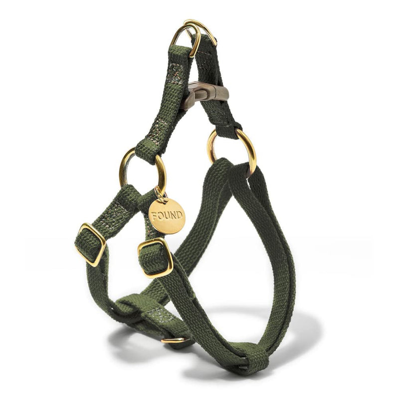Found My Animal - Olive Cotton Cat & Dog Harness (Large) - Hand Dyed & Crafted Dog Harness - Adjustable, Pet Harness with Solid Brass Rings & Buckle - Dog Training Harness - Made in USA Large - PawsPlanet Australia