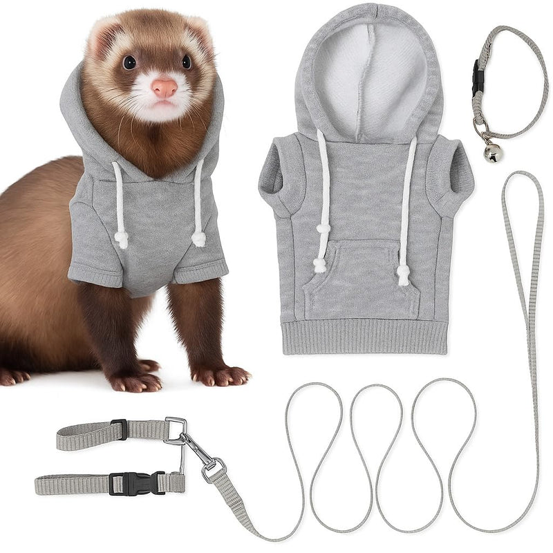 Gray Ferret Sweater, Harness, and Leash Set - Clothes for Small Pets - Ferret Stuff and Accessories - Hoodies for Ferrets - Small Pet Accessories