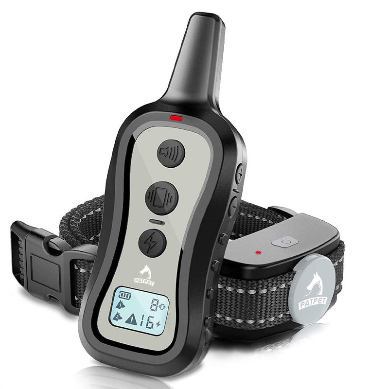 PATPET Dog Training Collar Shock Collar with Remote - 3 Training Modes, Beep, Vibration and Shock, Up to 1000 ft Remote Range, Rainproof for Small Medium Large Dogs Light grey - PawsPlanet Australia