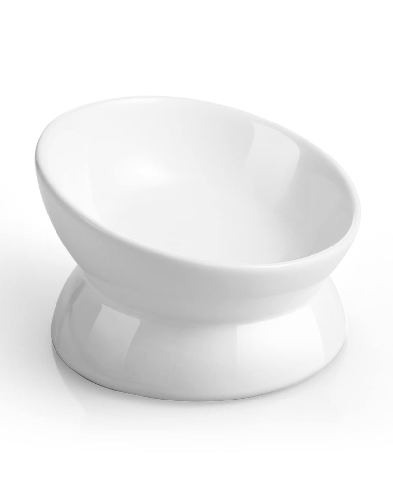 Elevated Cat Food Bowl, 5 Oz Ceramic Raised and Tilted Water Bowl, Anti Vomiting and Protect Pets' Spines Dishes for Small Dog, Fat Faced Cat, Kitten (White, 1 Pack) White - PawsPlanet Australia