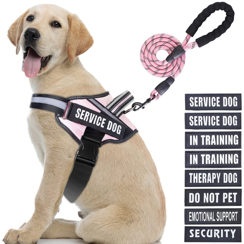 Service Dog Vest Harness and Leash Set, Animire in Training Dog Harness with 10 Dog Patches, Reflective Dog Leash with Soft Padded Handle for Small, Medium, Large, and Extra-Large Dogs(Pink,L) L Pink - PawsPlanet Australia