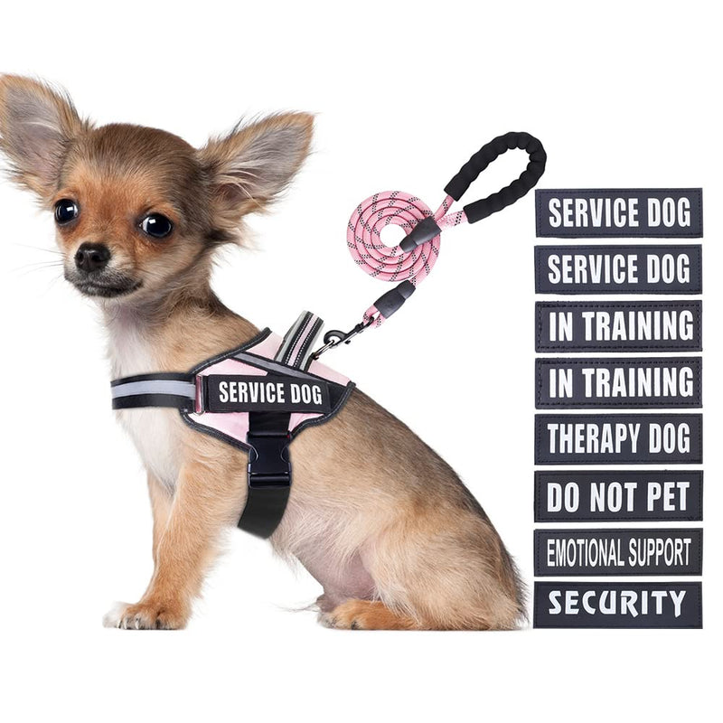 Service Dog Vest Harness and Leash Set, Animire in Training Dog Harness with 10 Dog Patches, Reflective Dog Leash with Soft Padded Handle for Small, Medium, Large, and Extra-Large Dogs(Pink,S) S Pink - PawsPlanet Australia