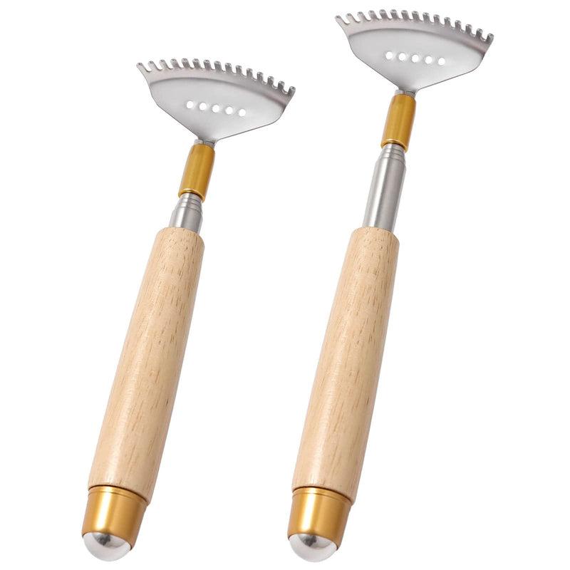 2Pcs Back Scratchers, Metal Extendable BackScratchers for Adults Kids 2 Sizes Long 20 & 24 (Inches), Rake Claw/Wooden Handle/Massage Roller, Portable Head Body Scratcher Massagers Natural Wood 2 Count (20" & 24") - PawsPlanet Australia