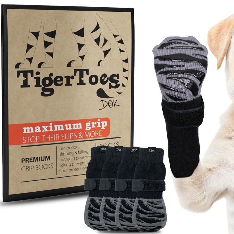 DOK TigerToes Premium Non-Slip Dog Socks for Hardwood Floors - Extra-Thick Grip That Works Even When Twisted - Prevents Licking, Slipping, and Great for Dog Paw Protection - Size Large - PawsPlanet Australia