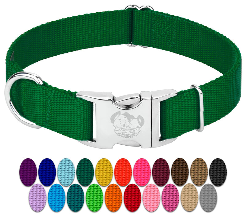 Country Brook Petz Premium Nylon Dog Collar with Metal Buckle for Small Medium Large Breeds - Vibrant 30+ Color Selection (Medium, 3/4 Inch, Christmas Green) Medium (Pack of 1) - PawsPlanet Australia