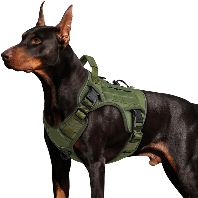 WINGOIN Tactical Dog Harness for Large Dogs, Heavy Duty No Pull Dog Harness with Handle, Adjustable Reflective Military K9 German Shepherd Big Size Dog Vest for Training, Walking, Hiking, Green (L) - PawsPlanet Australia