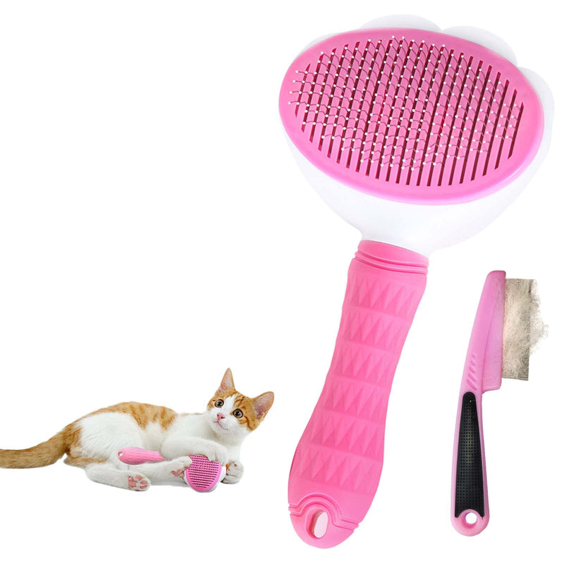 Cat Brush for Grooming, Pet Self Cleaning Slicker Brush with Cat Hair Comb (PINK PLUS) PINK PLUS - PawsPlanet Australia