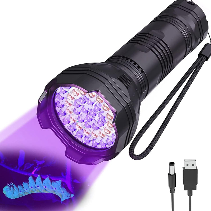 UV Blacklight Flashlights Rechargeable 365nm + 395nm 51 LEDs, Black Light for Pet Urine Detection Cat Dogs, Ultraviolet Flashlight for Resin Scorpion Bed Bugs Handheld Black Light Battery Built-in CL4000 - PawsPlanet Australia