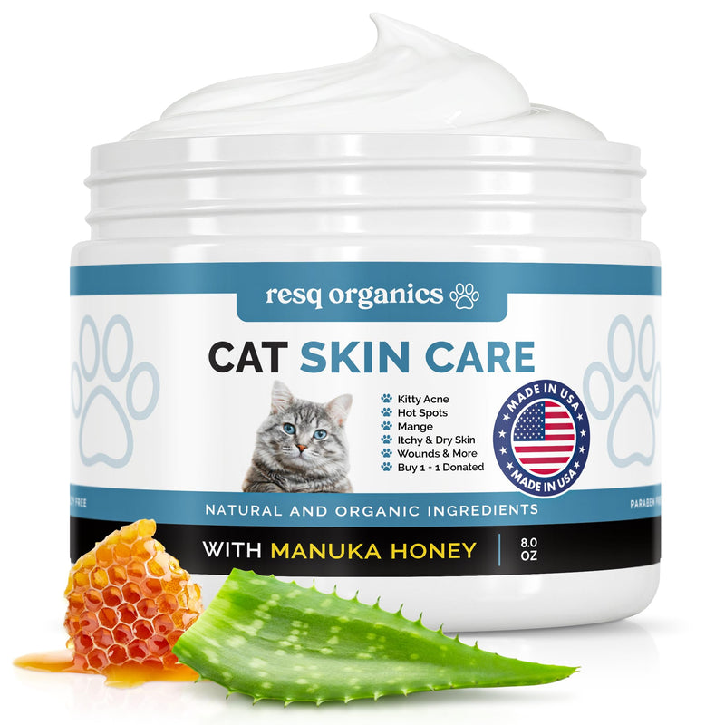 Cat Paw Balm Cat Cream 8 oz: Hot Spot Treatment for Cats Dermatitis, Mange Treatment, Cat Itchy Skin Relief for Dry Skin, Pet Wound Care, Natural Allergy Relief with Manuka Honey, Aloe Vera, Vitamin E 8 Ounces - PawsPlanet Australia