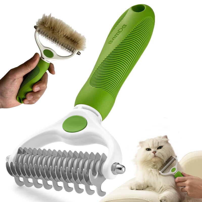 Pet Grooming Brush- Double Sided Dematting and Deshedding Undercoat Rake Brush for Dogs and Cats, Green - PawsPlanet Australia