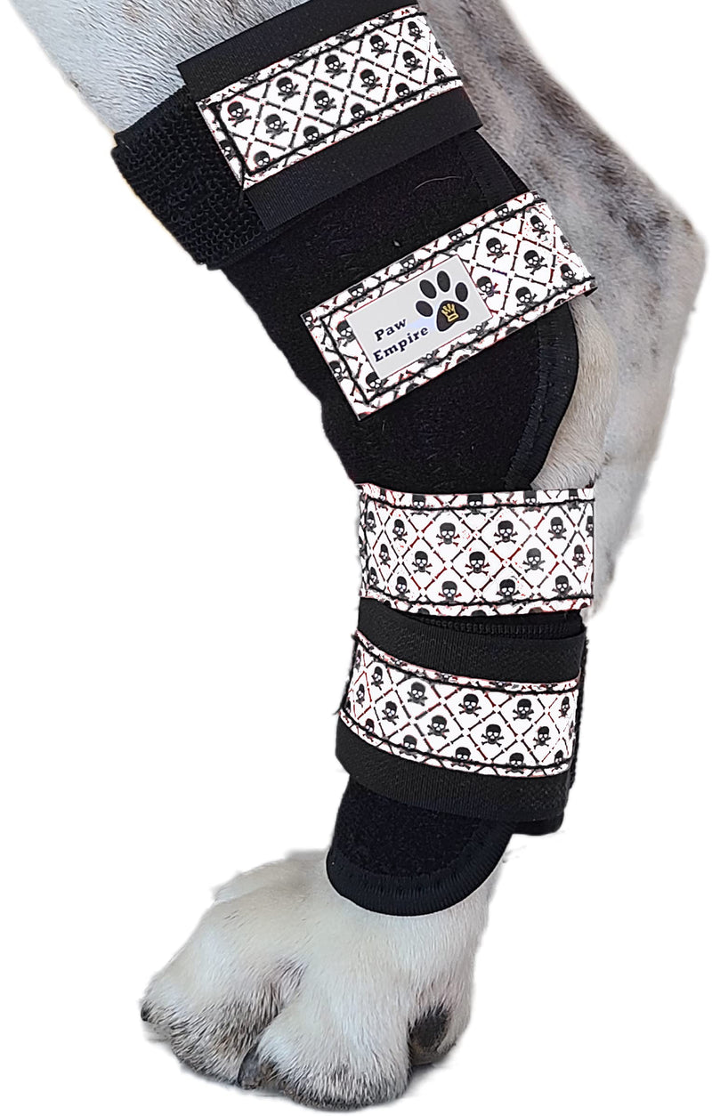 Pair of Dog Leg Braces, Ultra Supportive, Comfortable, Dual Metal Springs, Hind Leg Wraps, Canine Hock Brace for Joint Arthritis, Assists Injury & Sprains (White Skulls, Large) White Skulls - PawsPlanet Australia
