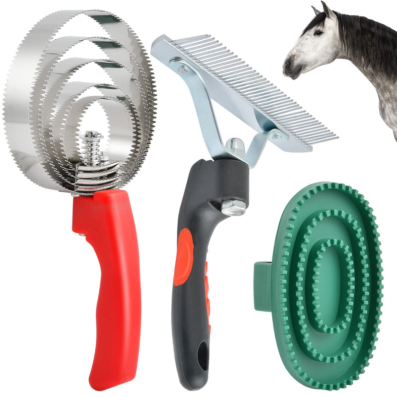 3 Pcs Reversible Stainless Steel Curry Comb 5 Rings, Aemygo Double Sided Horse Grooming Brush, Scotch Type Metal Dog Brush Large Rubber Hair Remover Comb, Soft Touch Grip Scraper for Cow Sheep Dog - PawsPlanet Australia
