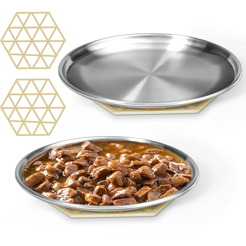 Stainless Steel Cat Dishes for Food and Water Bowls for Small Pets Relief of Whisker Fatigue -2 Sets Shallow Style 6 ounce,2 sets - PawsPlanet Australia