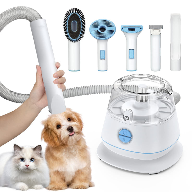 Dog Grooming Kit with 5 Professional Grooming Tools, Pet Grooming Vacuum Kit, 1.3L Dust Can, Low Noise Clippers Trimmers Deshedding Brush for Dogs Cats and Other Animals (Blue) - PawsPlanet Australia