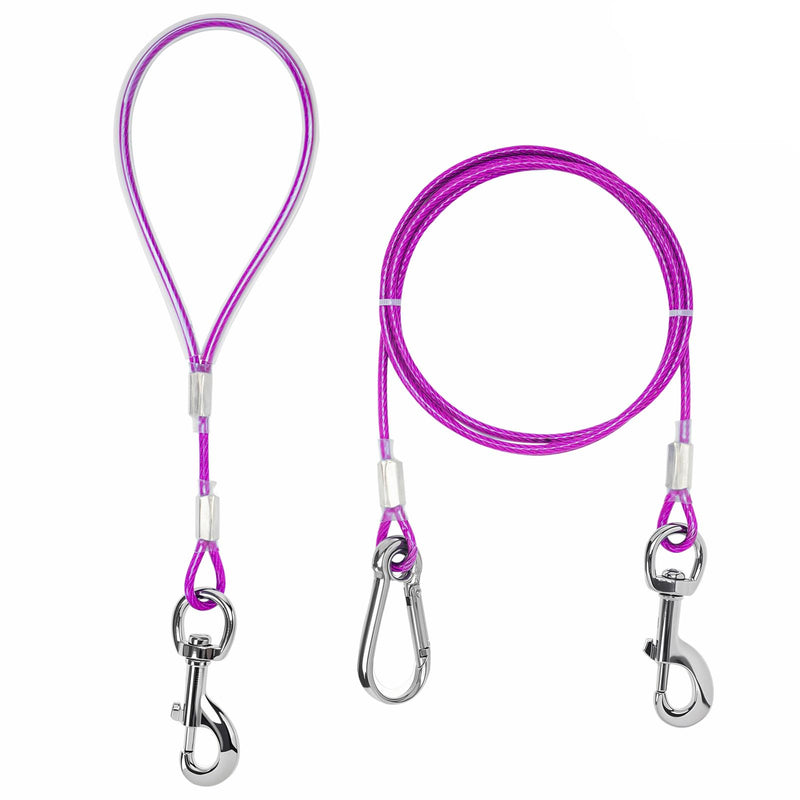 Chew Proof Dog Leash,5Ft Tie Out Cable with Detachable Short Handle,Cable Braided Cord Steel Training Dog Leash for Teething Puppies Small Medium and Large Dogs 5 FT Purple - PawsPlanet Australia
