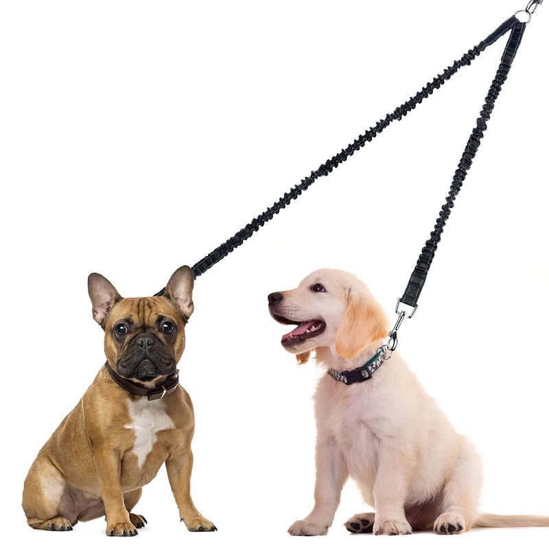 Double Dog Leashes, 360° Swivel Rotation No Tangle Dual Dog Lead Splitter with Adjustable Length Buckle Double Dog Walking & Training Leash No Slip Leash for Outside Running(Black) Black - PawsPlanet Australia
