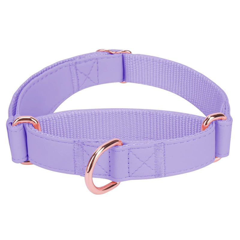 Soft Leather Martingale Dog Collar - Adjustable Rose Gold Limited Slip Collars [Easy to Clean], Stylish Durable Heavy Duty Nylon No Pull Training Collar for Small Medium Large Dogs M Purple M (Neck 14"-21", Width 1") - PawsPlanet Australia
