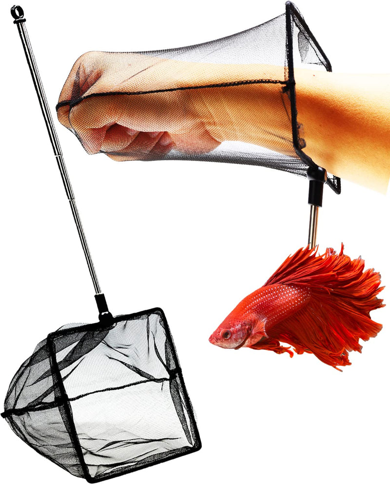Aquarium Betta Fish Net Protect Delicate Fin, Soft Fine Deep Mesh Scooper w/Sturdy Extendable 7~14 Inch Stainless Steel Long Handle for Shrimp Fish Tank Small Pond & Pool 5 Inch aquarium net - PawsPlanet Australia