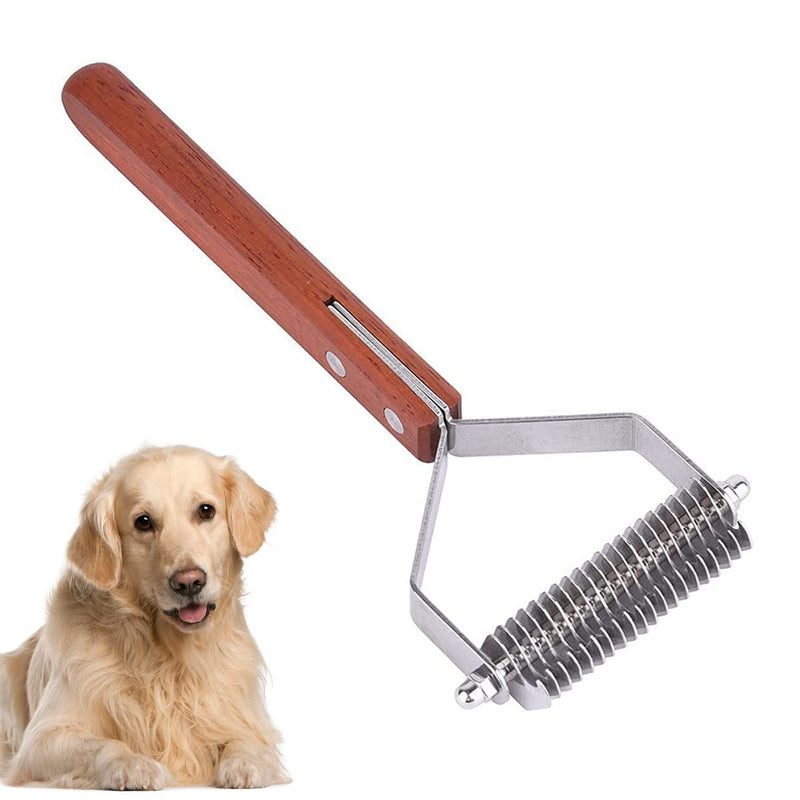 Awtang Undercoat Rake for Dogs, Cats Grooming Dematting Comb, 20 Stainless Steel Blades Wooden Handle Dog Brush - PawsPlanet Australia