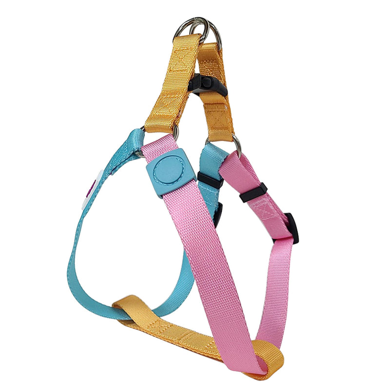 Tri-Color Dog Harness - Adjustable Step-in Design, Heavy Duty, Easy Walking Harness for Small Dogs - Blue Pink S: 4/5"W x Chest 16" - 20" Blue Pink Orange - PawsPlanet Australia