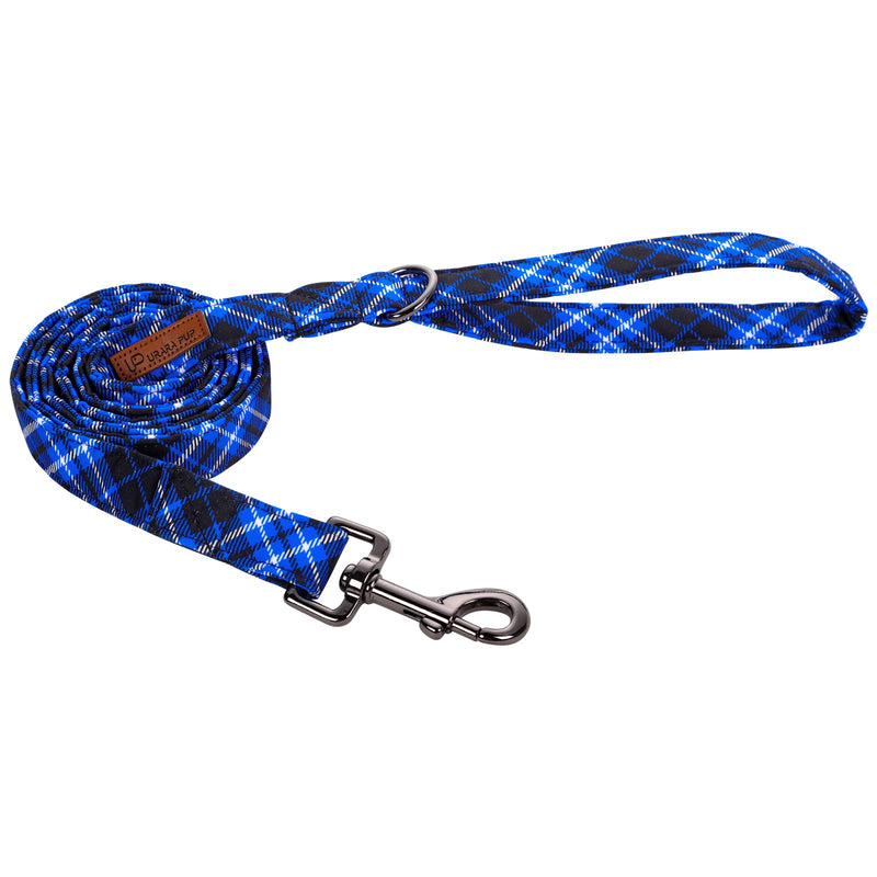 Dog Leash & Collar Set, Sturdy Durable Cotton, Blue Plaid, Christmas Pattern for Small to Large Dogs XS BluePlaid(dog leash) - PawsPlanet Australia