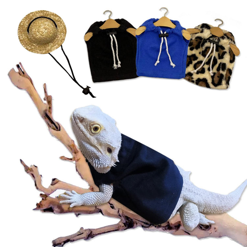 4 Pack Lizard Clothes for Bearded Dragons Straw Hat Set Reptile Apparel Handmade Sleeveless T-Shirt Vest Skin Protection Photo Party for Lizard Bearded Dragon Crested Gecko Chameleon (L, 4 Pack Set) L - PawsPlanet Australia