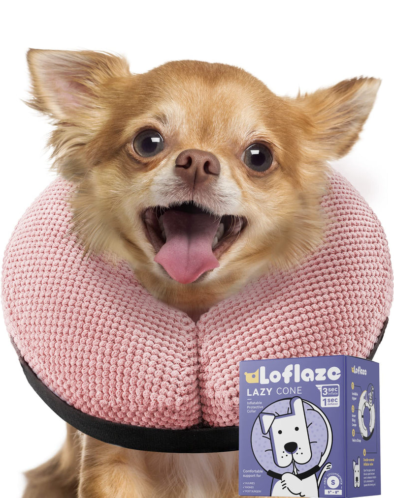 Soft Inflatable Dog Cone Collar for Large Medium Small Dogs Cats After Surgery - Dog Neck Donut, E Collar, Elizabethan Collar Alternatives for Dogs Recovery Small [Neck:5"-8"] pink - PawsPlanet Australia