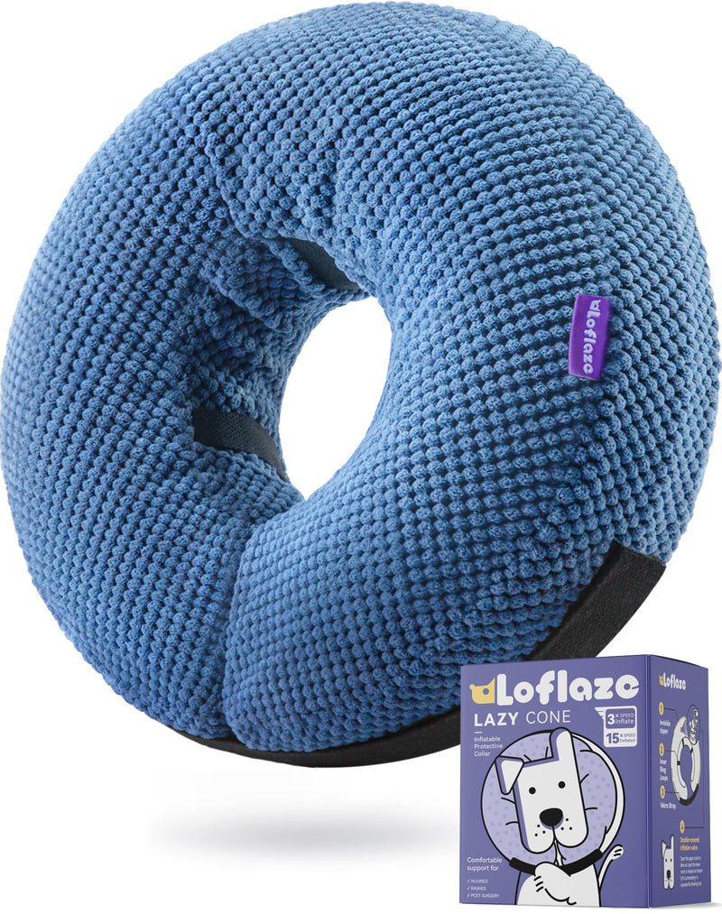 Inflatable Dog Cone Collar - Dog Neck Donut Cone Collar Alternative After Surgery - Soft Cone for Large Medium Small Dogs Cats - Alternative Recovery E Collar (Blue, L) Large [Neck:12"-15"] - PawsPlanet Australia