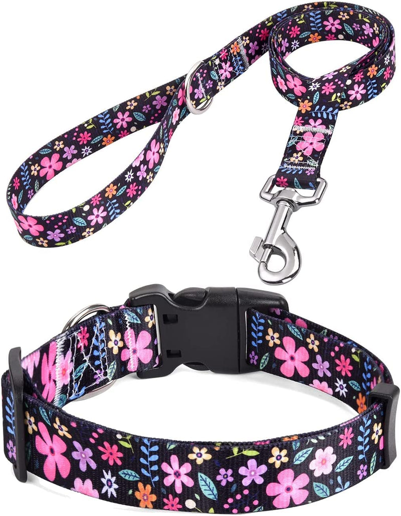 Dog Collar and Leash Set for Small Dogs Cats, with Soft Comfortable Adjustable Floral Pattern for Puppy and Small Dogs (XS) X-Small (Pack of 1) Set Floral - PawsPlanet Australia