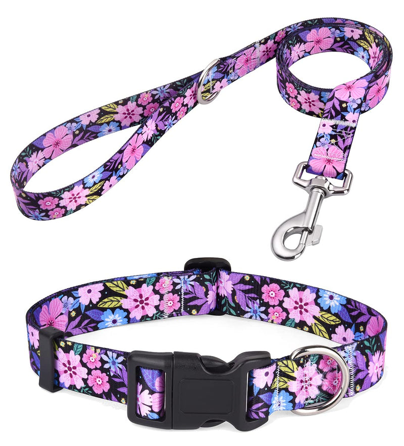 Dog Collar and Leash Set with Bohemia Floral Tribal Geometric Patterns - Soft Ethnic Style Collar Adjustable for Small Medium Large Dogs(Pink Floral Set,S) S (Neck 9.8-15.7", Width 5/8") Z-Pink Floral Set - PawsPlanet Australia