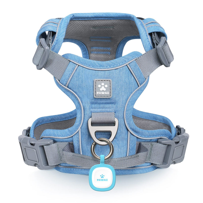 Pawaii No Pull Dog Harness with Pet ID Tag,Reflective Strips No Choke Front O Ring Breathable Mesh Adjustable Soft Padded Pet Vest with Easy Control Handle for Small Dogs XS(Bigger than Normal(Chest: 12"-17")) Denim Blue - PawsPlanet Australia