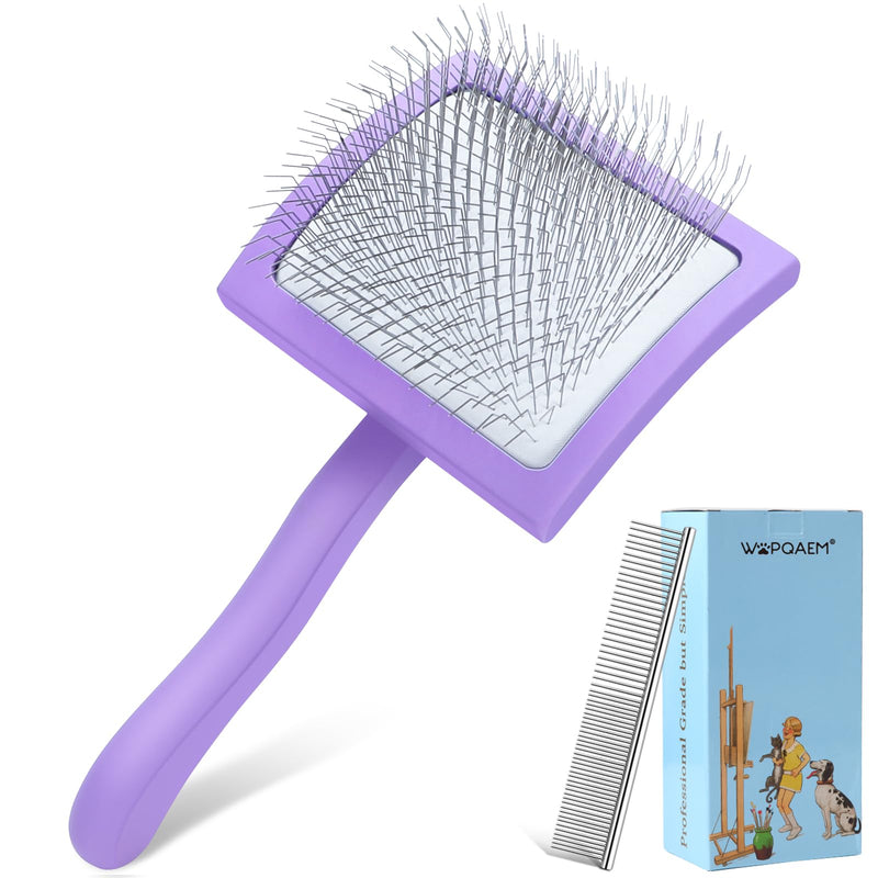 Slicker Brush for Dogs, Long Pin Dog Grooming Brush for Goldendoodles, Poodles, Doodles & More, Includes Bonus Pet Comb, Perfect for De-Shedding, Dematting & Reducing Tangles. Large, Purple - PawsPlanet Australia