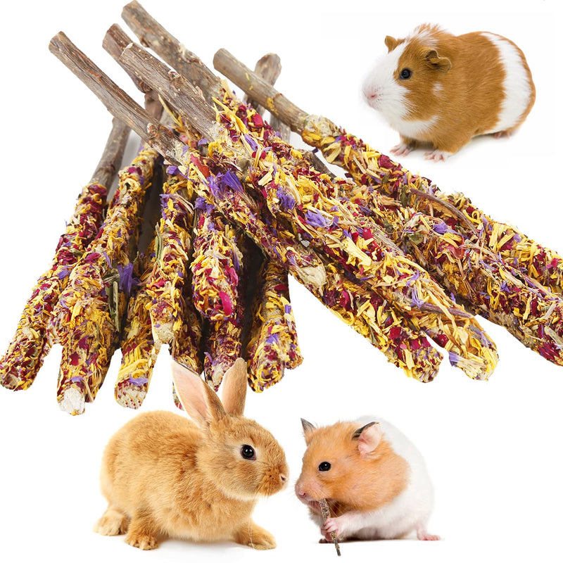 Bunny Chew Toys for Rabbits,18PCS Natural Apple Wood Sticks with Petals Good for Chinchillas Guinea Pig Hamster Teeth Care, Bunny Small Pet Treats Teething Toys| Natural Organic Safe 18PCS(1) - PawsPlanet Australia