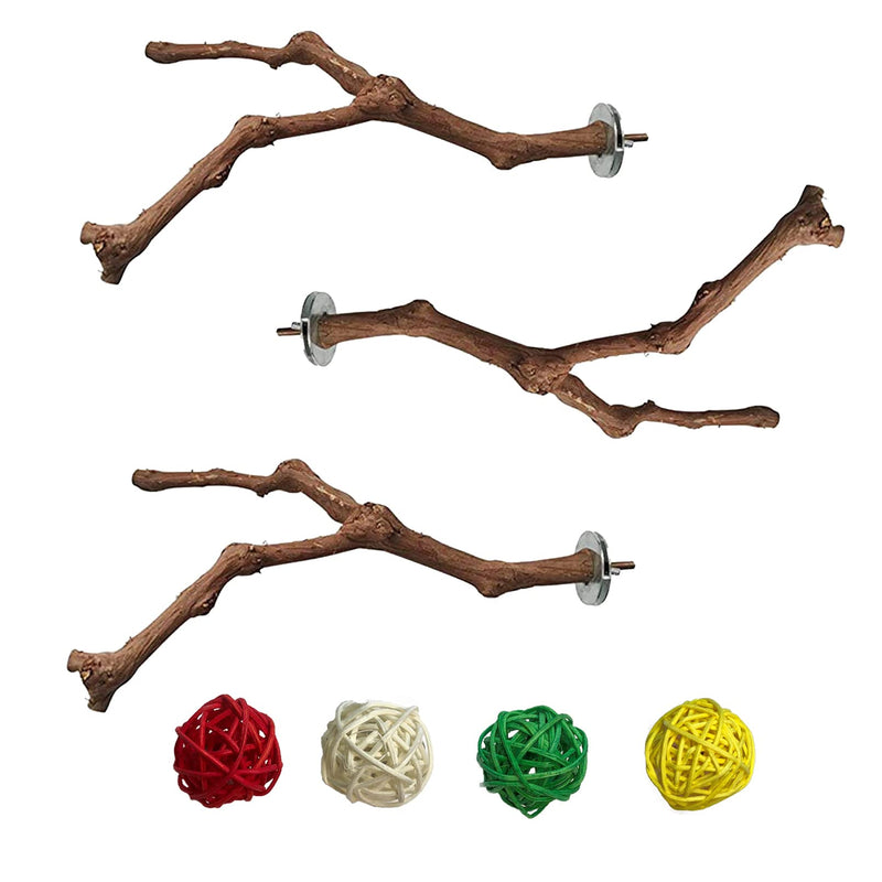 PINVNBY Bird Perches for Cage,3Pcs Parrot Perches Natural Grape Wood Birdcage Stands Pole 4Pcs Birds Toys Ball for Parakeet Lovebirds Budgies Cockatiels Finches 【3 PCS】 - PawsPlanet Australia