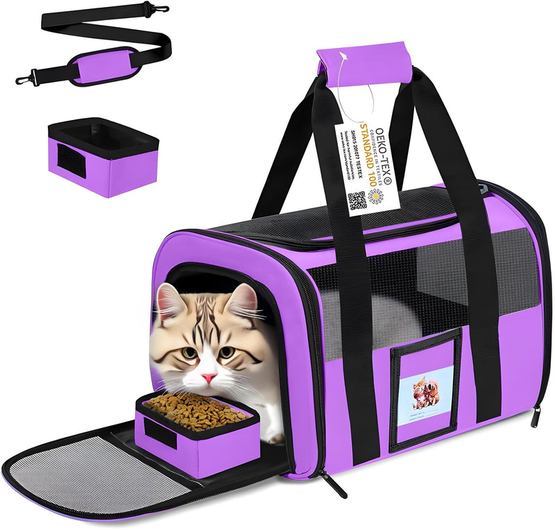 Cat Carrier Pet Carriers Airline Approved for Small Dogs Kitten Carrier for Small Medium Animals Under 15lb, Collapsible Soft Sided Travel Carrier, Purple - PawsPlanet Australia