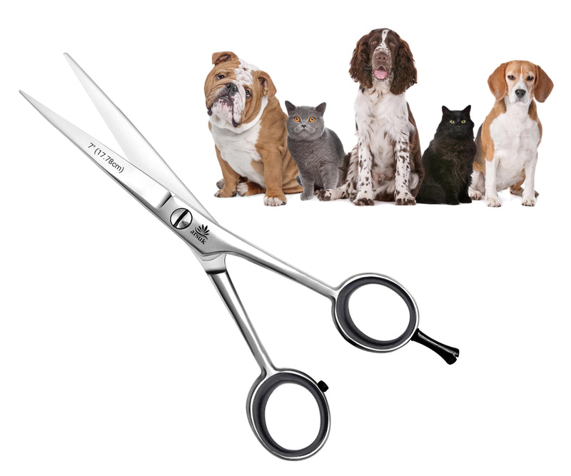 ARSUK Dog Grooming Scissors Straight 7-inch, Pet Hair Cutting Shears for Large & Small Dogs, Cats & Horses - Stainless Steel 7 Inch - PawsPlanet Australia
