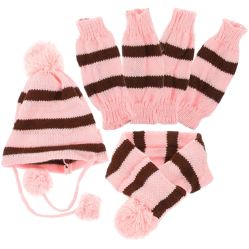 POPETPOP Knitted Winter Dog Scarf Hat Set - Winter Warm Caps Neck Warmer Knitted Scarf Hat Leg Warmers Knitted Hat for Dogs Pink M - PawsPlanet Australia