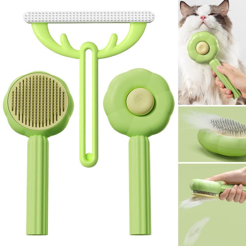7.6in Pumpkin Pet Brush Cat, 2Pcs Creative Comfortable Self Cleaning Slicker Brush, Cat Brush for Shedding and Grooming Self Cleaning (Green) Green - PawsPlanet Australia