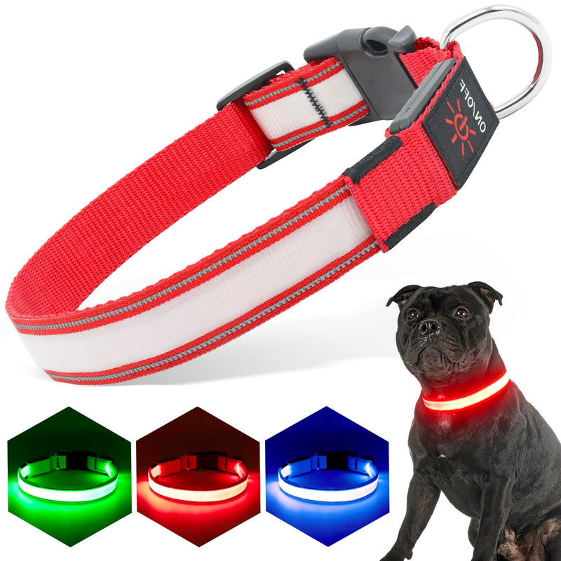 Light Up Dog Collars, LED Dog Collar Rechargeable Waterproof, Full Adjustable Lighted Dog Collar, Glow Dark Dog Collar Light for Night Walking for Small Medium Dogs (Red) Red - PawsPlanet Australia