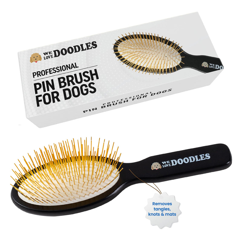 We Love Doodles Pin Brush for Dogs, Pet Grooming Detangler Pin Dog Brush, Dog Brush for Shedding and Removing Loose Fur, Lightweight Beech Wood with Gold Plated Pins for Long Hair Pets - PawsPlanet Australia