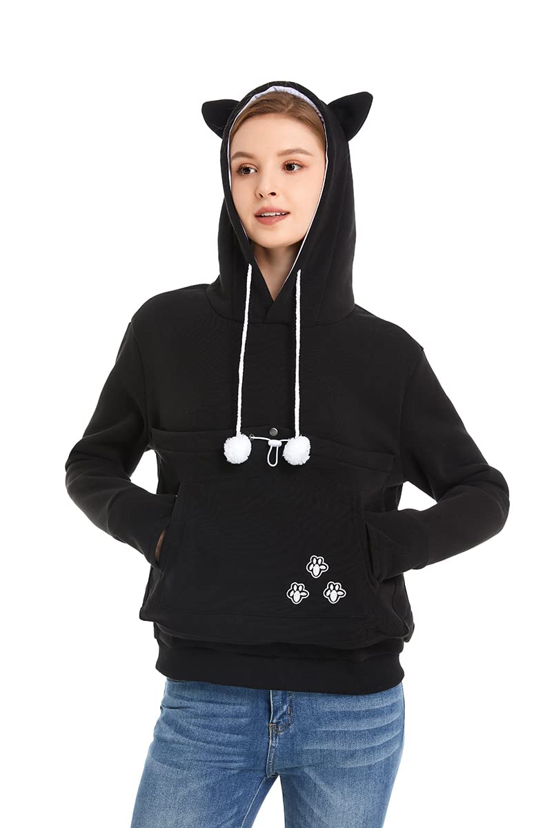 LINYUCHEN Cat Dog Pouch Hoodie Large Pet Pouch Sweatshirt Puppy Kitten Holder Carrier Pullover Shirt Unisex Hoodies X-Large Black - PawsPlanet Australia