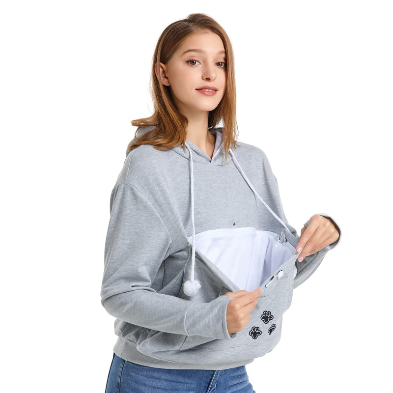 Cat Dog Pouch Hoodie Large Pet Pouch Sweatshirt Puppy Kitten Holder Carrier Pullover Shirt Unisex Hoodies X-Large Light Grey - PawsPlanet Australia