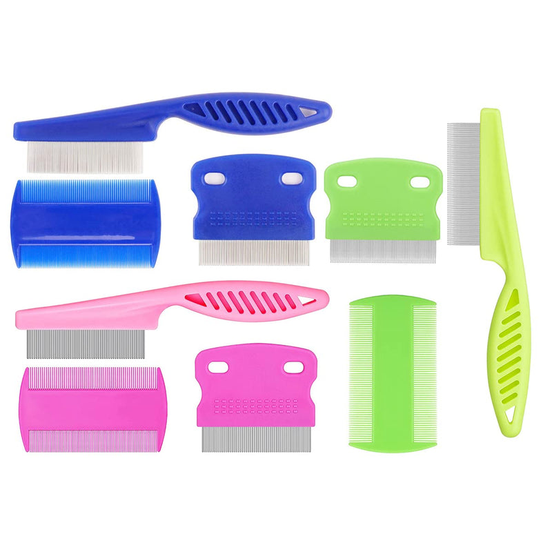 9 Pieces Pet Flea Lice Comb, Dog And Cat Tear Stain Remover Comb, Remove Eye Mucus Crust Dandruff Floating Hair. Pet Grooming Comb Kit For Long And Short Haired Dog Cat(Blue,Rose Red, Green) - PawsPlanet Australia