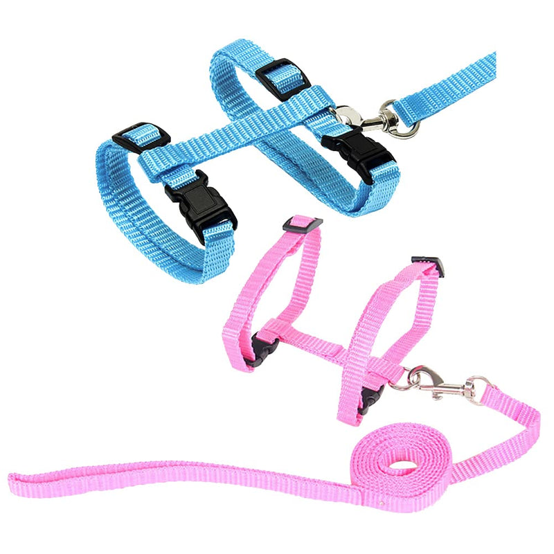 2 Pcs Adjustable Bunny Rabbit Harness with Leash Cat Puppy Walking Harness Leash Pet Harness Leash for Pigs Hamster Small Animals Pink and Light Blue - PawsPlanet Australia