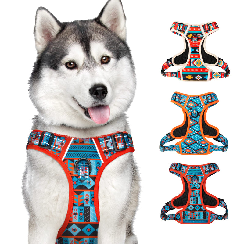 CollarDirect No Pull Reflective Dog Harness with Handle and Front Clip, Adjustible Soft Padded Vest for Small to Large Dogs Training and Walk (Size L, Pattern PT1) - PawsPlanet Australia