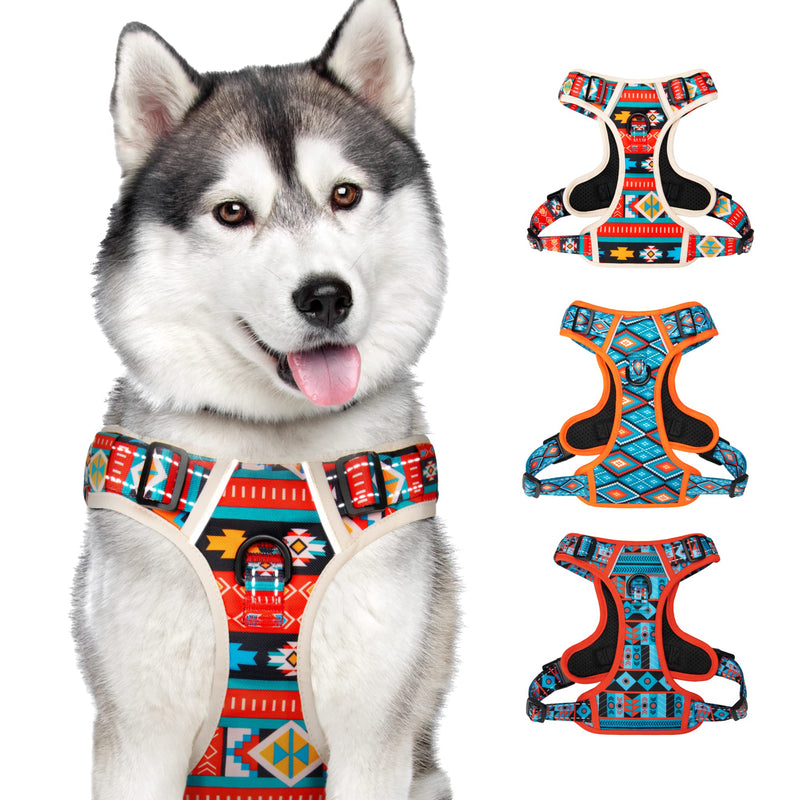 CollarDirect No Pull Reflective Dog Harness with Handle and Front Clip, Adjustible Soft Padded Vest for Small to Large Dogs Training and Walk (Size L, Pattern PT2) - PawsPlanet Australia