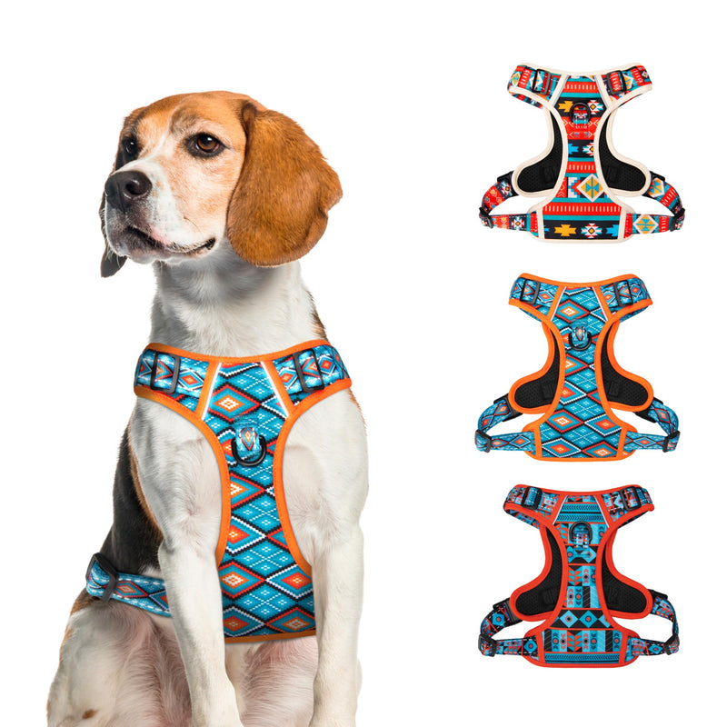 CollarDirect No Pull Reflective Dog Harness with Handle and Front Clip, Adjustible Soft Padded Vest for Small to Large Dogs Training and Walk (Size M, Pattern PT3) - PawsPlanet Australia
