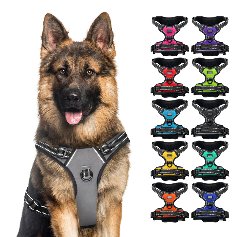 CollarDirect No Pull Reflective Dog Harness with Handle and Front Clip, Adjustible Soft Padded Vest for Small to Large Dogs Training and Walk (Size L, Grey)