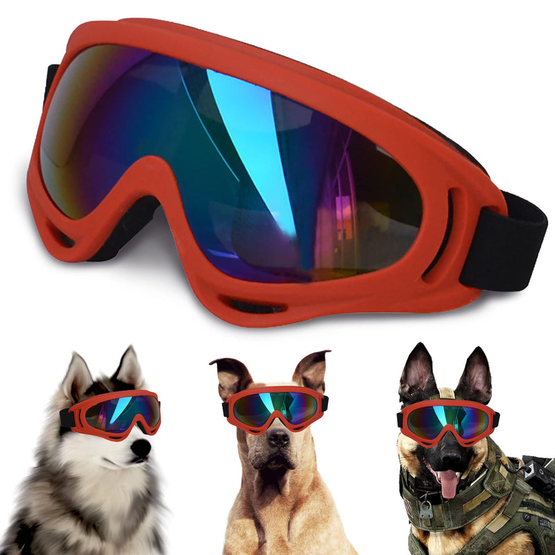 Winproof Adjustable Strap Dog Sunglasses, UV Protection, Soft Goggles (Red Frame) Large Red Frame&Colorful Lens - PawsPlanet Australia